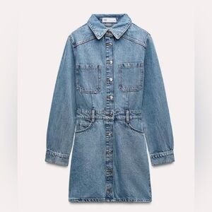 Zara Light Blue Denim Button-Front Dress